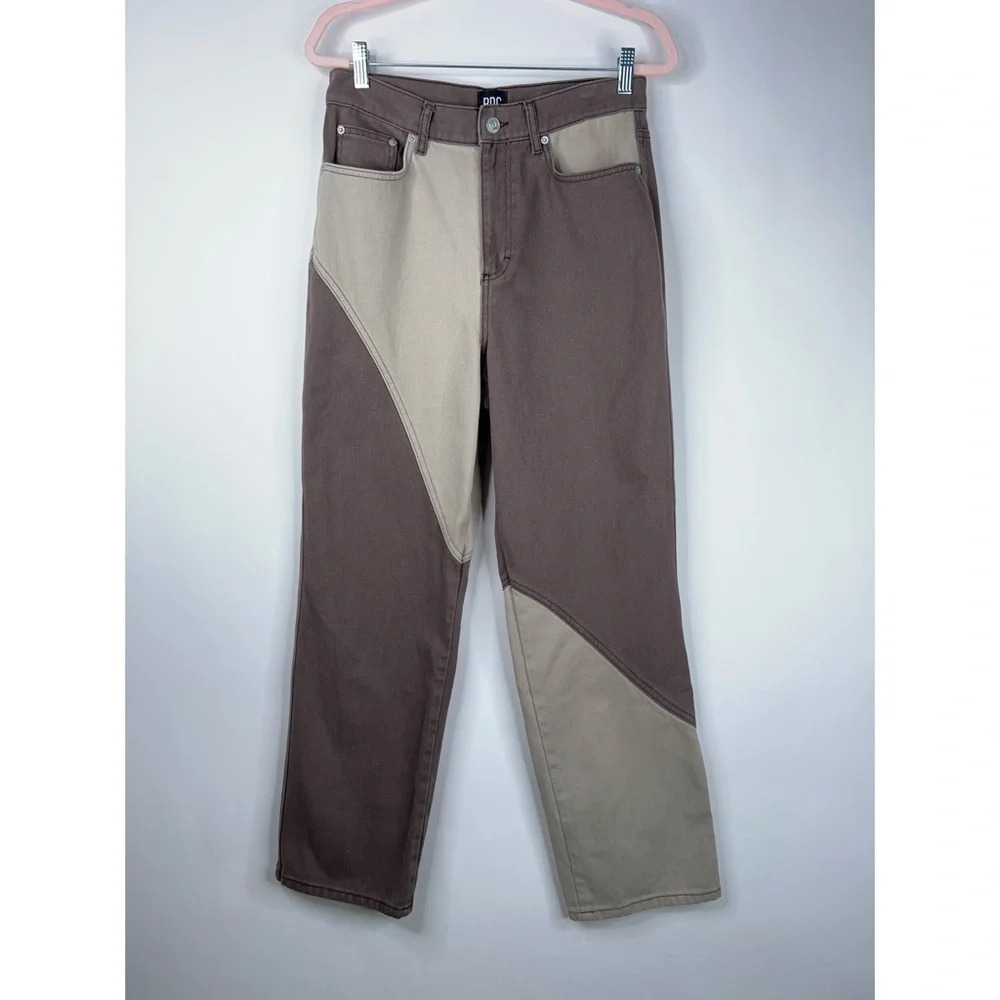 Urban Outfitters Two-Tone Brown & Beige Panel Straight Leg Jeans